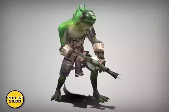 Dungeon Fantasy Monster - Aqua lizard Musketeer Low-poly 3D model