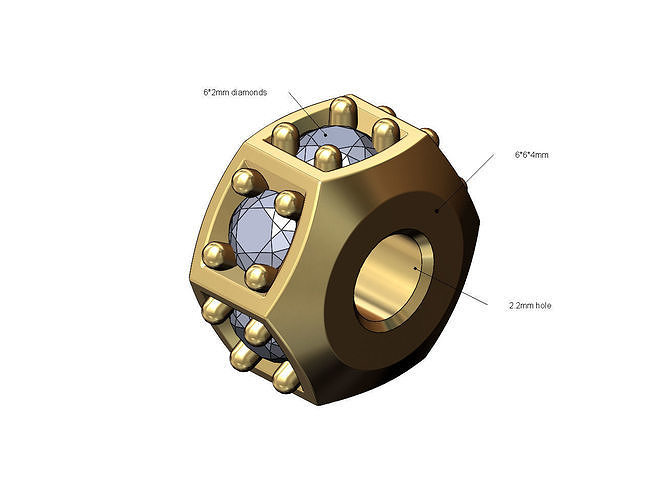 Diamond hexagonal nut bead and charm size 6mm 3D print model