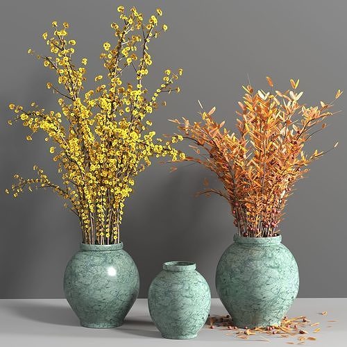 Indoor Plants in stone marbel Pot - set 01 3D model
