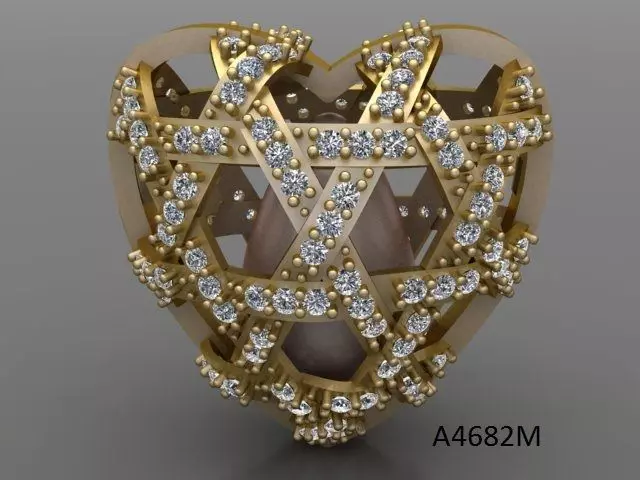 pendant gold heart shaped with diamonds Free 3D print model