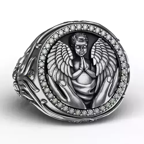 Praying Hands Angle Baby Signet Ring  3D print model