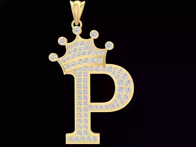 Royal Crown Alphabet P Diamond Pendant  3182