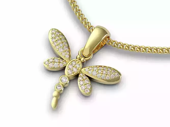 Dragonfly pendant  gold  jewelry 3D model