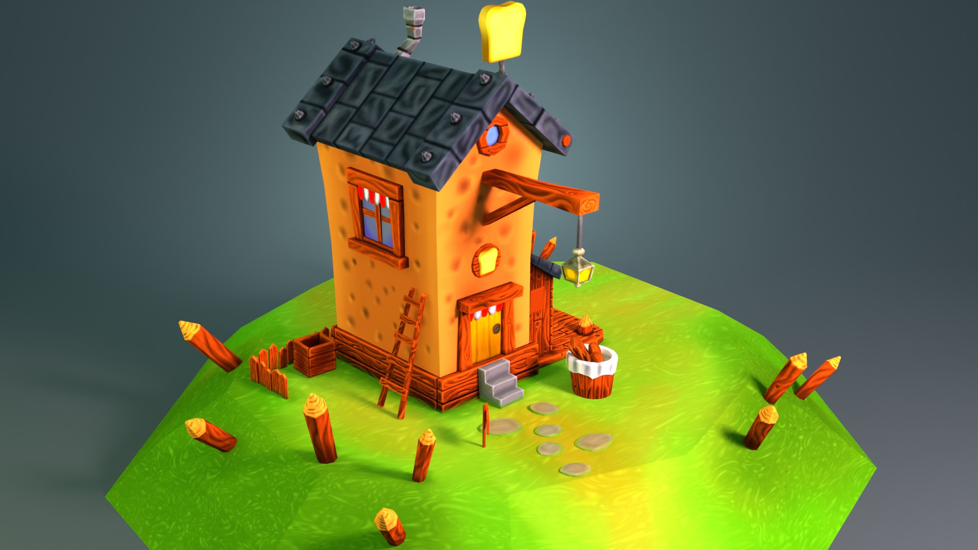 Hand Painted Stylized Bakery Low-poly 3D model_3