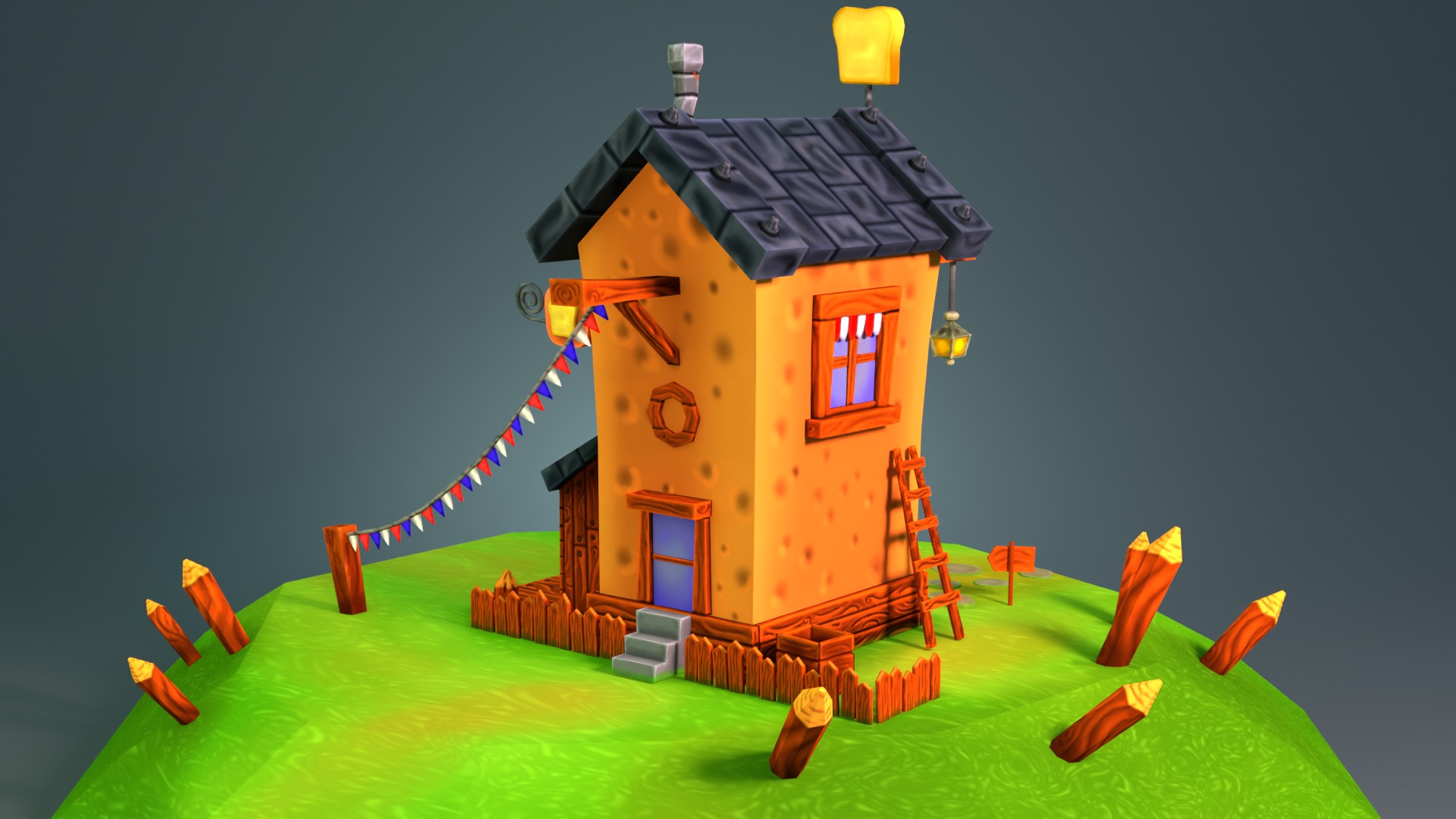 Hand Painted Stylized Bakery Low-poly 3D model_4