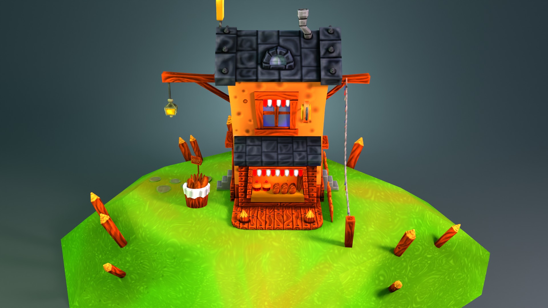 Hand Painted Stylized Bakery Low-poly 3D model_1