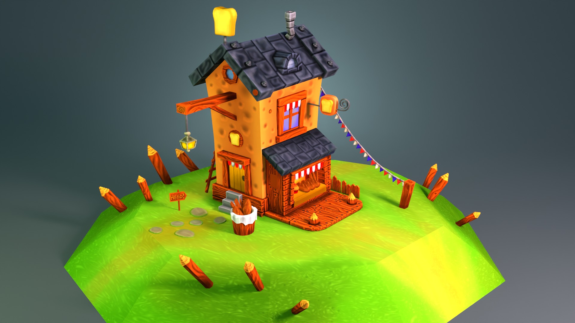 Hand Painted Stylized Bakery Low-poly 3D model_2