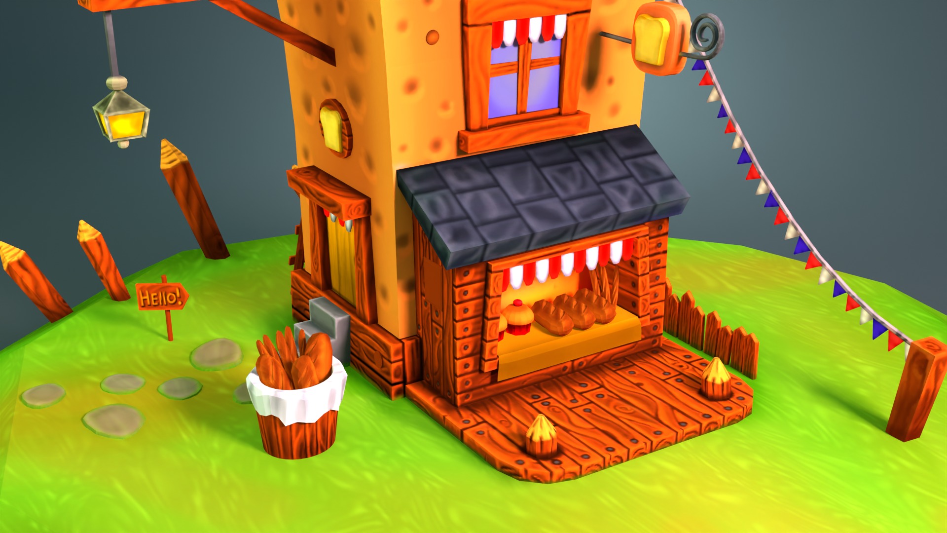 Hand Painted Stylized Bakery Low-poly 3D model_6