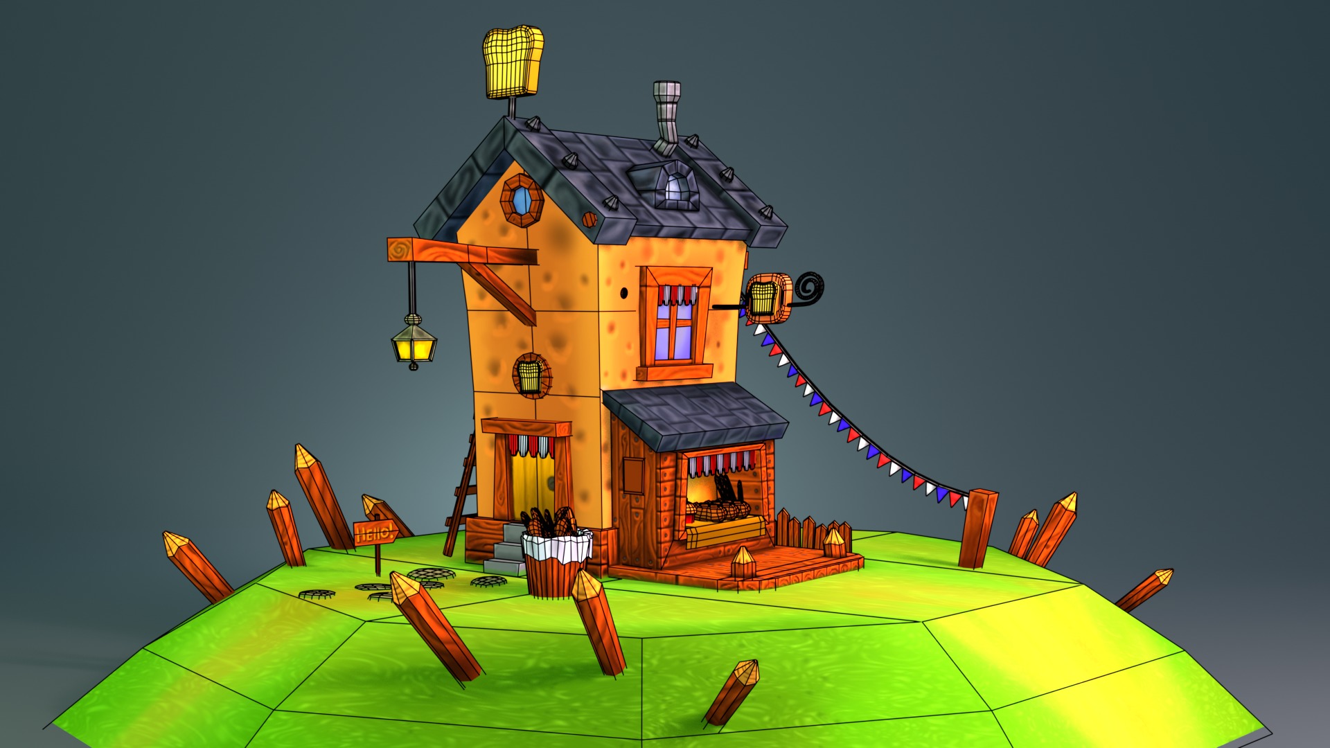 Hand Painted Stylized Bakery Low-poly 3D model_8