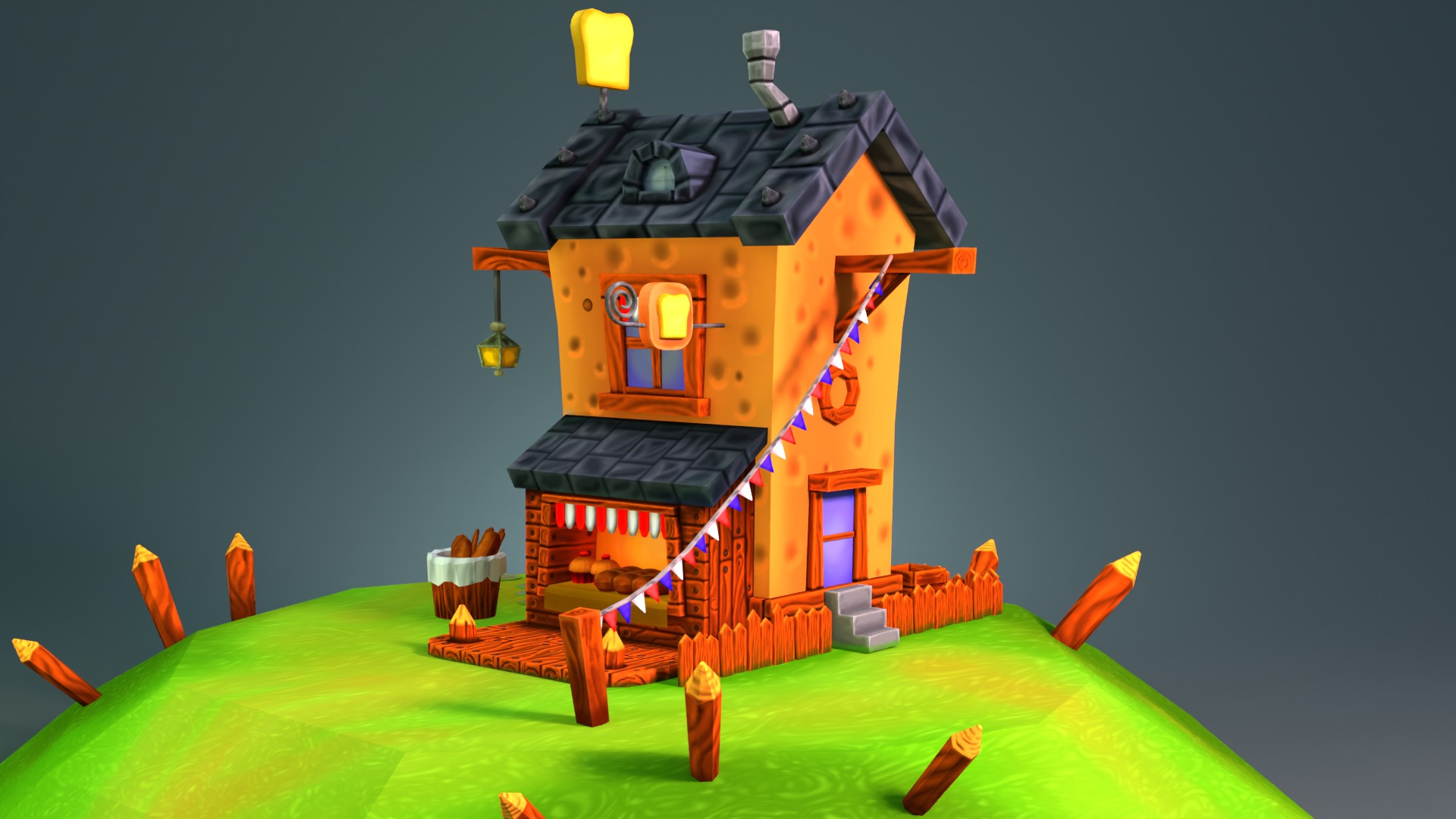 Hand Painted Stylized Bakery Low-poly 3D model_5