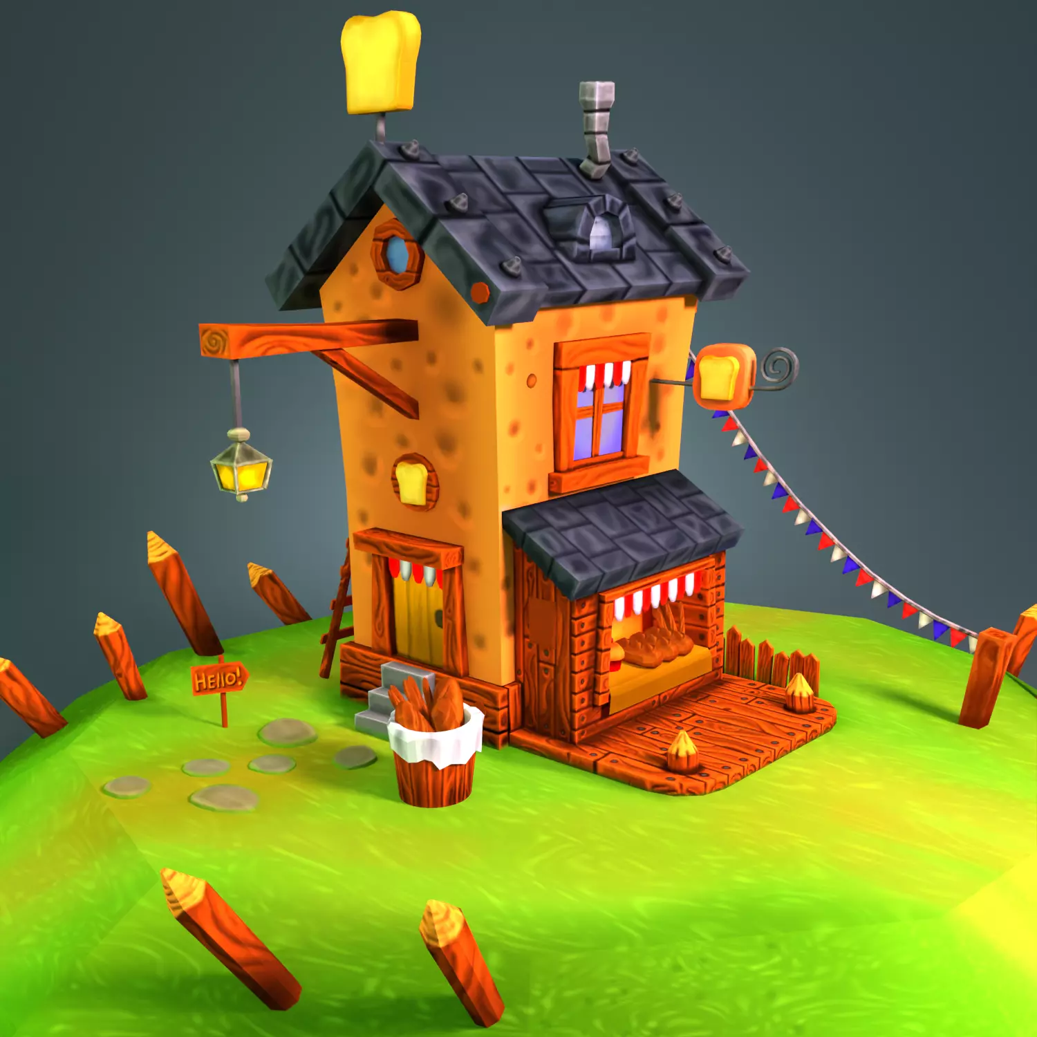 Hand Painted Stylized Bakery Low-poly 3D model_0