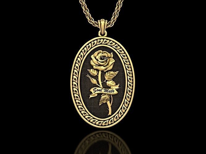 The Rose Soulmate Oval Medallion Pendant 3D print model
