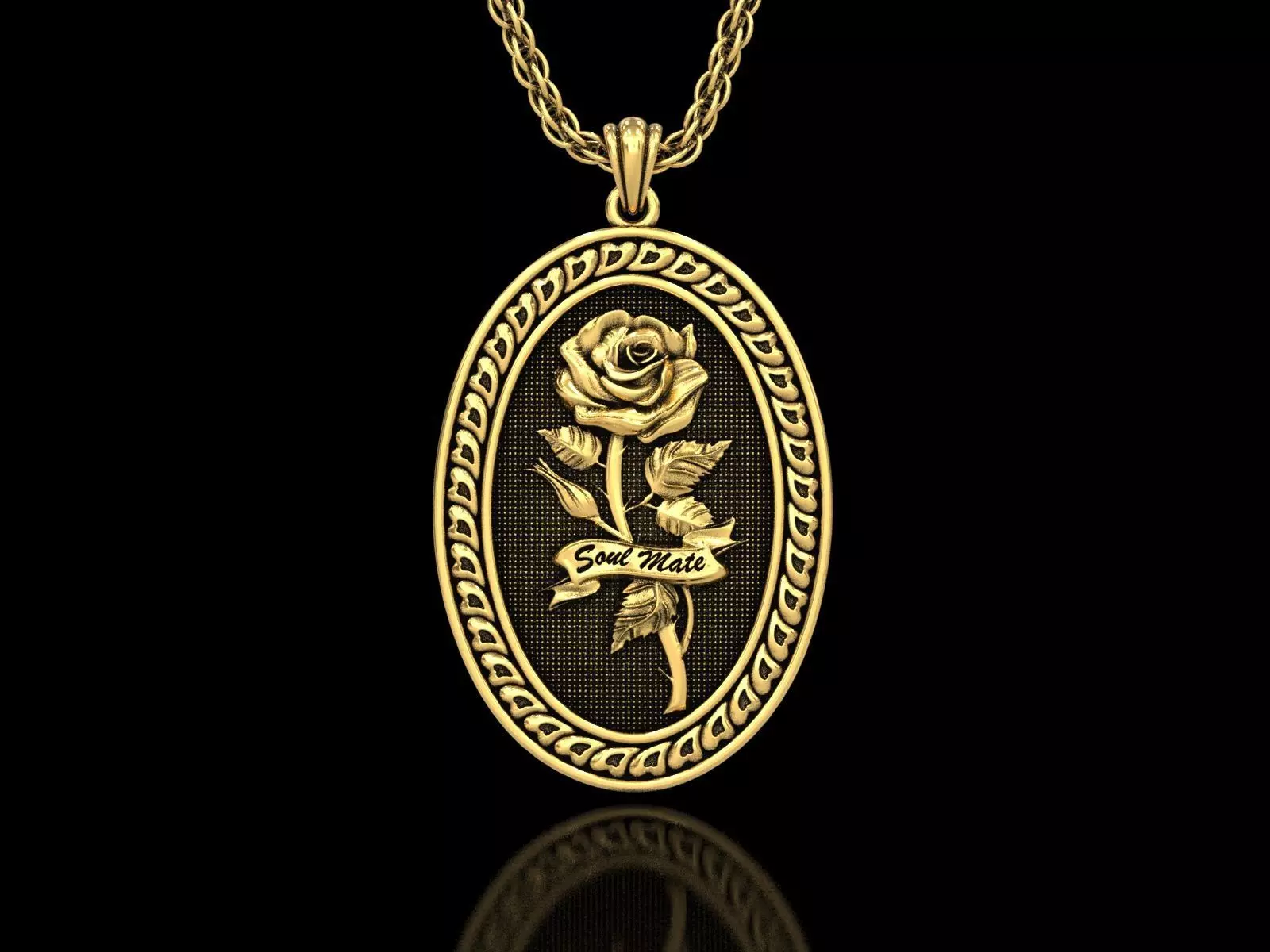 The Rose Soulmate Oval Medallion Pendant 3D print model