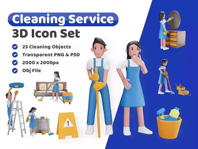 Cleaning Service Icon Pack 3D Model
