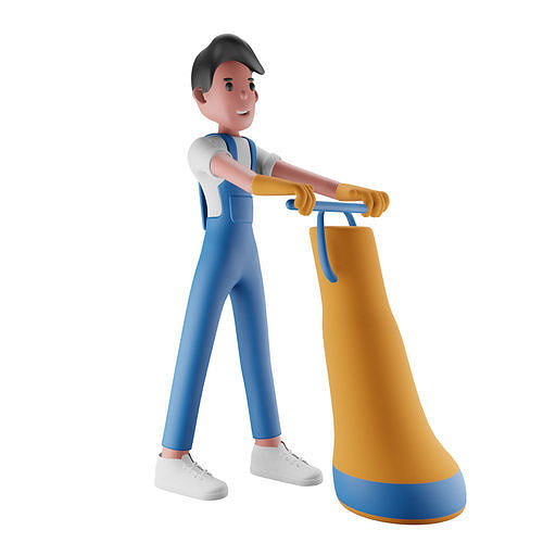 boy cleaning the dust Low-poly 3D model