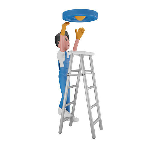 boy fixing the lamp Low-poly 3D model