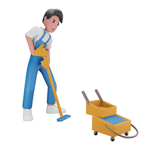 boy mopping the floor Low-poly 3D model