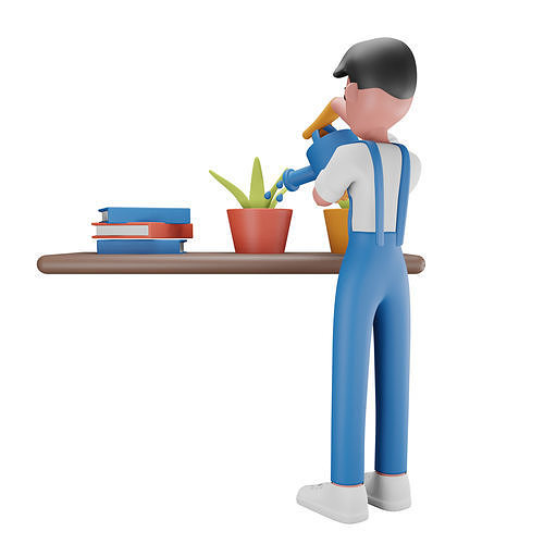 boy watering the plant Low-poly 3D model