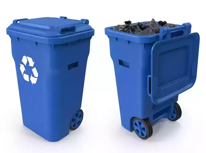 Trash can with full trash bags