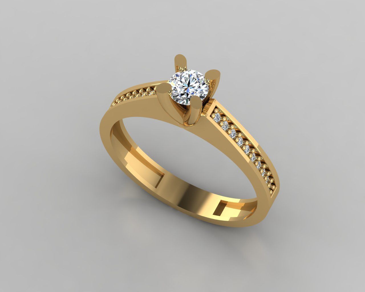 Rings 3D engagement ring gold 3D print model_1