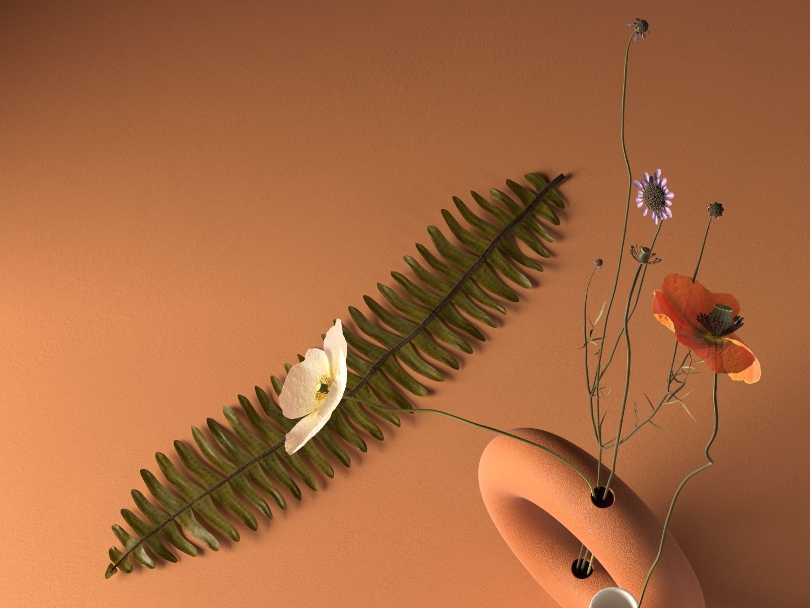 Terracotta Vases with Flowers 3D model_2