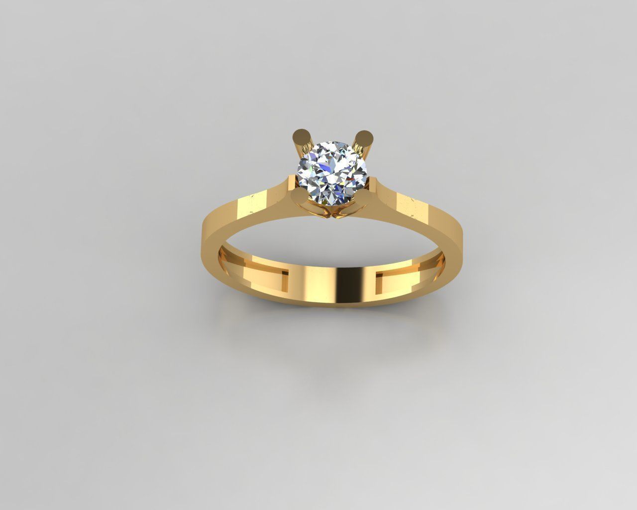 Rings 3D gold engagement ring with solitaire diamond 3D print model_2