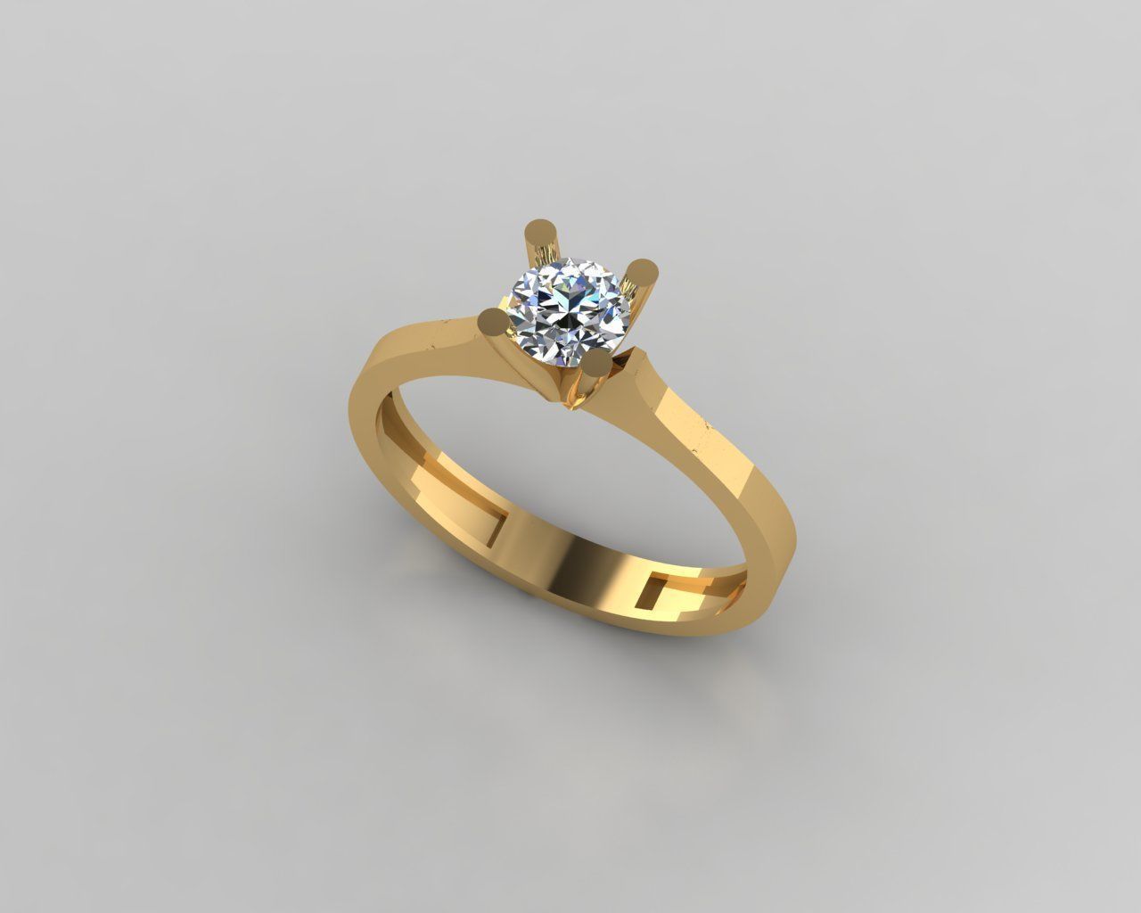 Rings 3D gold engagement ring with solitaire diamond 3D print model_1