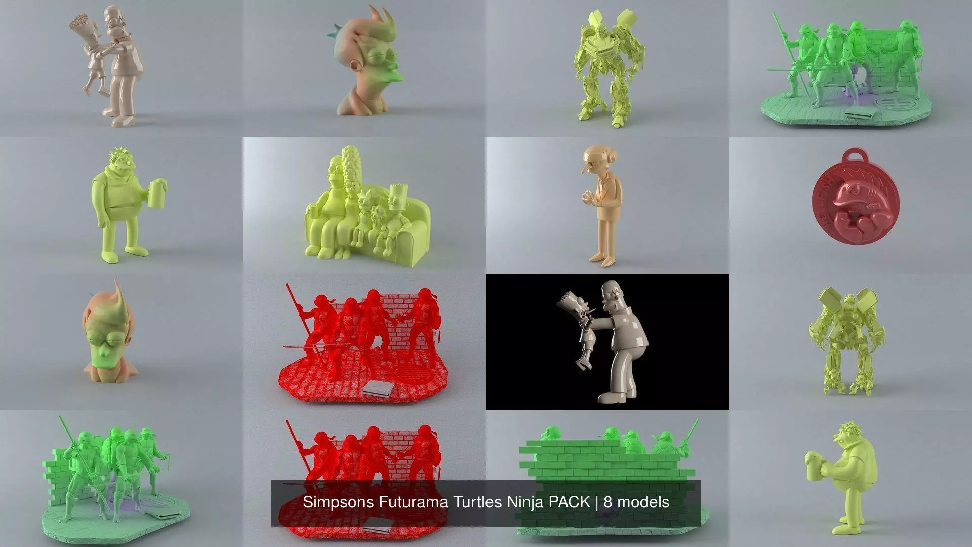 Simpsons Futurama Turtles Ninja PACK 3D Model Collection_0