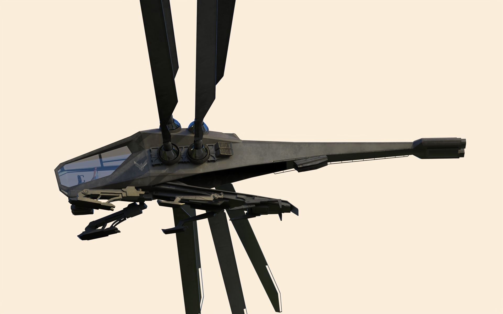 Ornithopter futuristic helicopter with two propellers 3D model_9