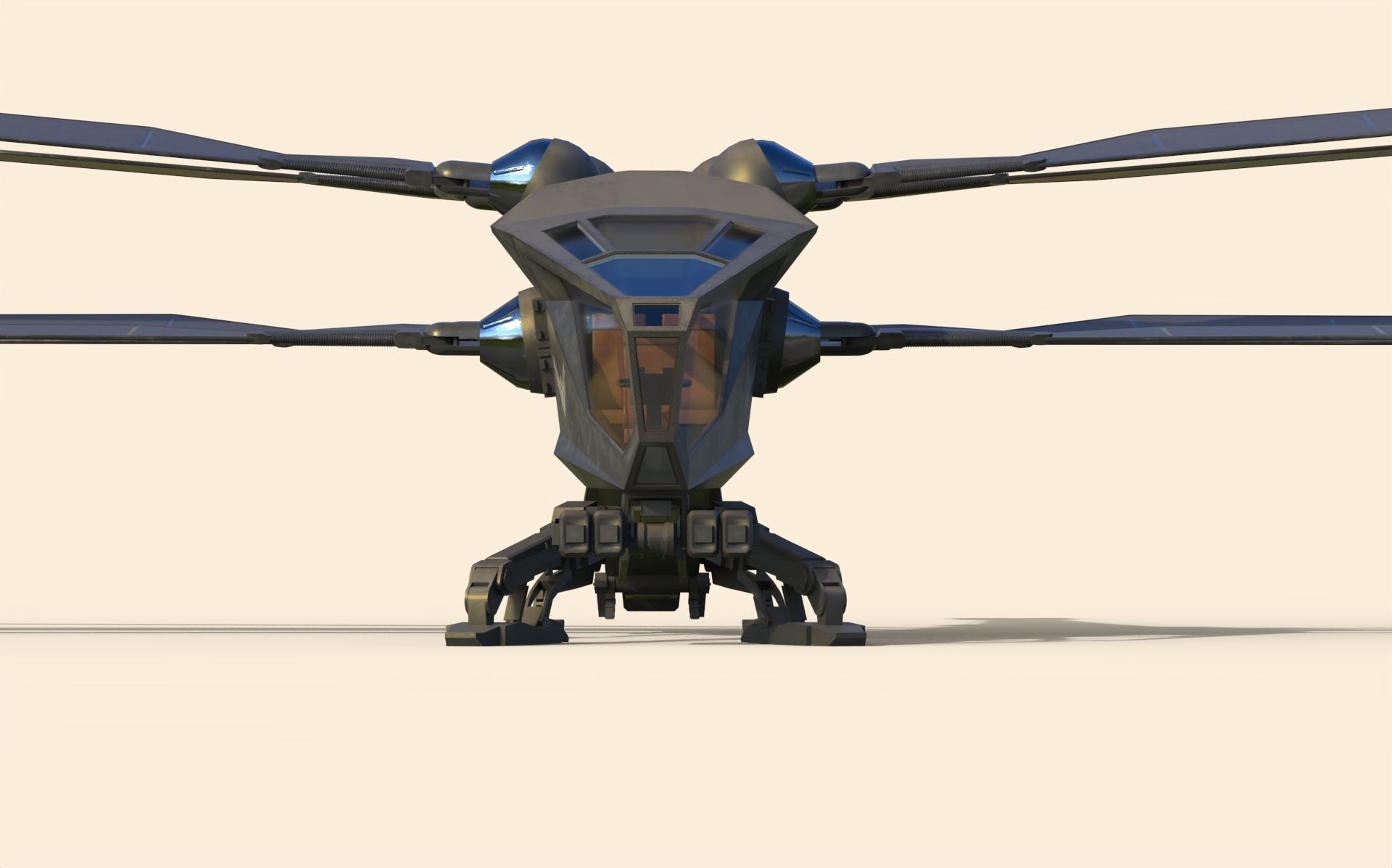 Ornithopter futuristic helicopter with two propellers 3D model_3
