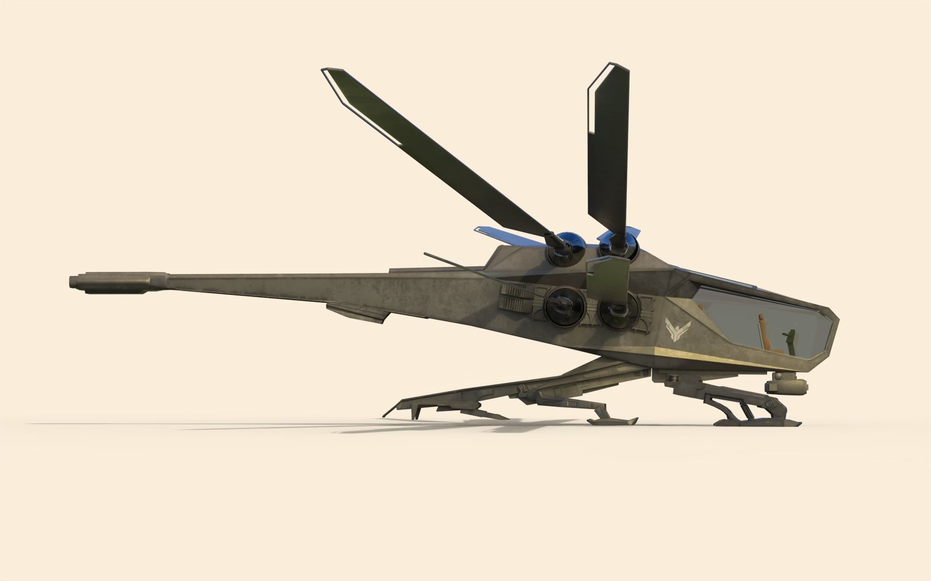Ornithopter futuristic helicopter with two propellers 3D model_1