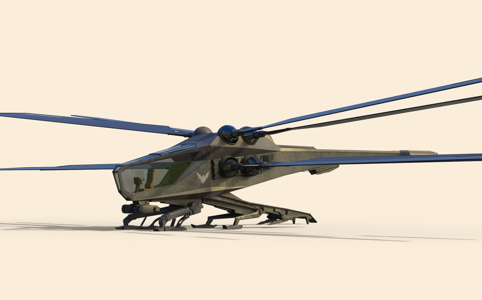 Ornithopter futuristic helicopter with two propellers 3D model_6