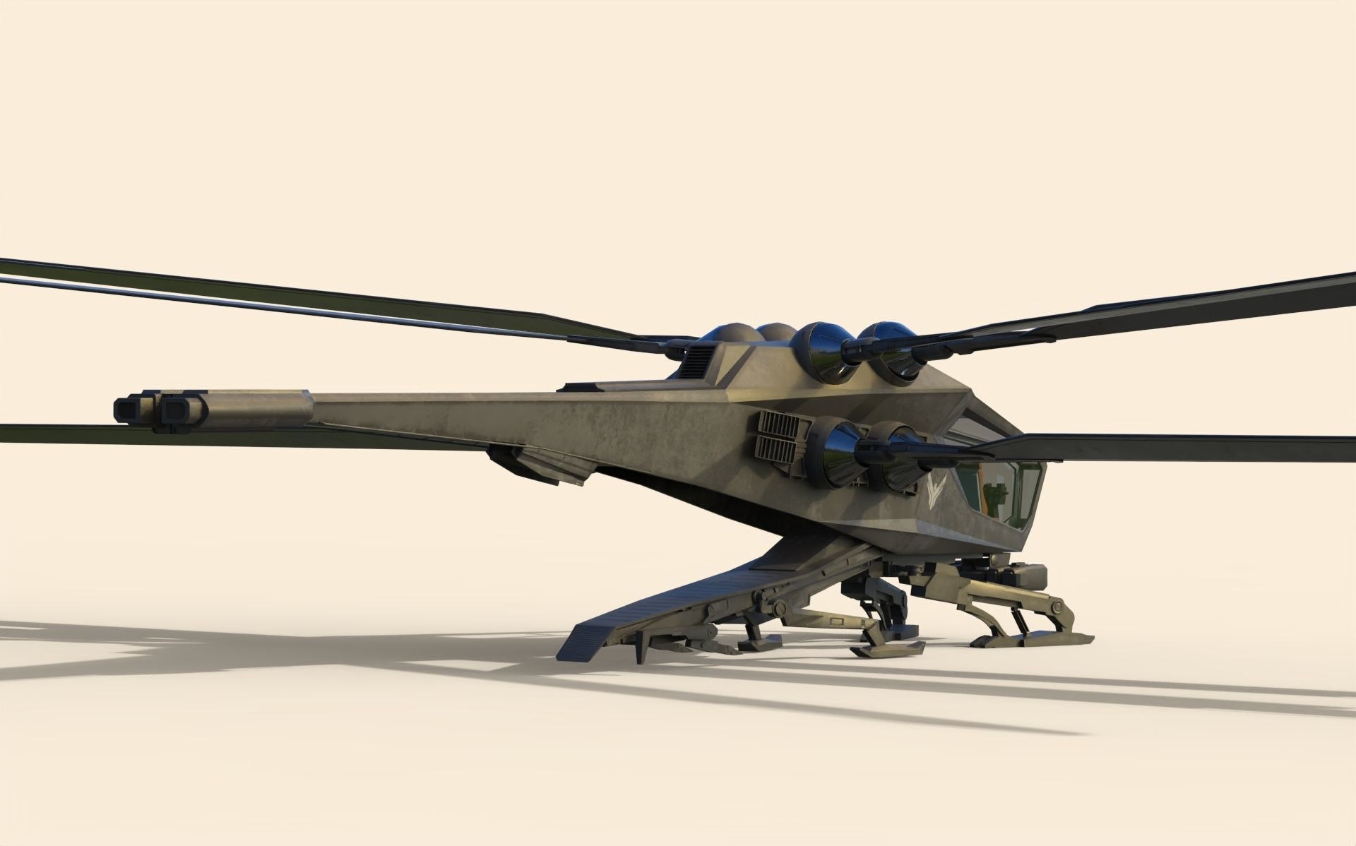 Ornithopter futuristic helicopter with two propellers 3D model_2