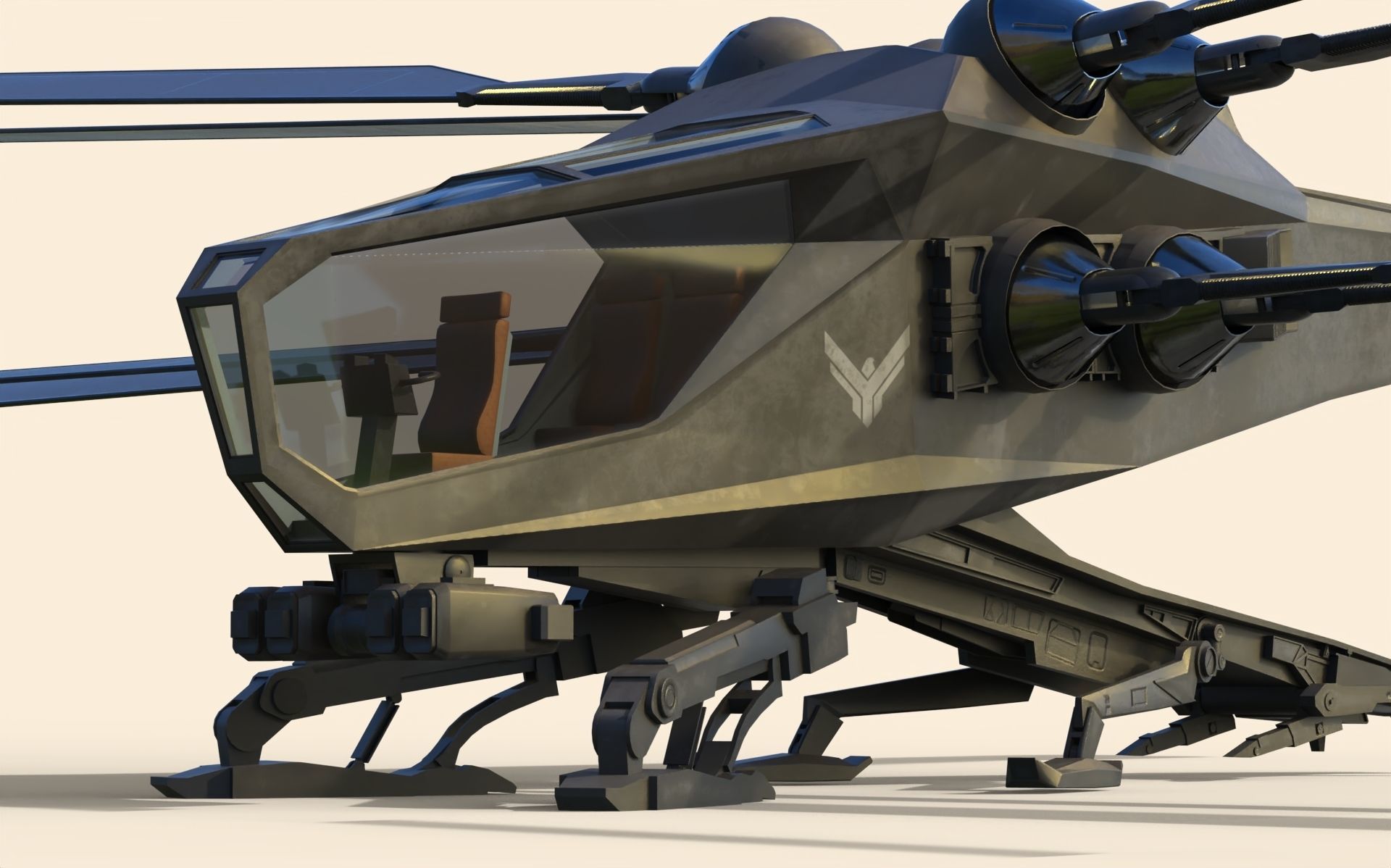Ornithopter futuristic helicopter with two propellers 3D model_7