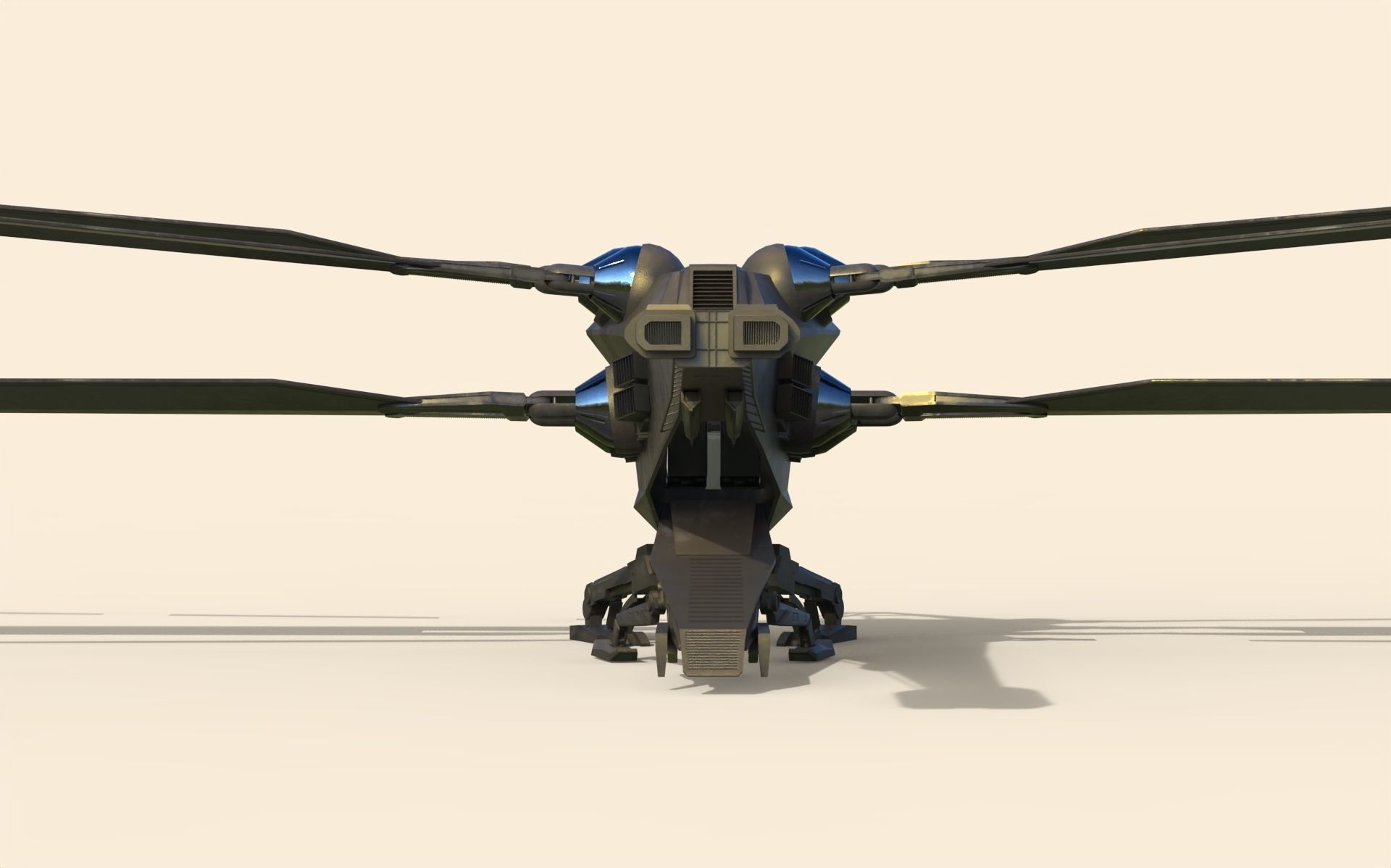 Ornithopter futuristic helicopter with two propellers 3D model_4