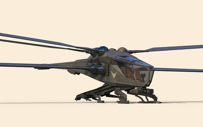 Ornithopter futuristic helicopter with two propellers 3D model