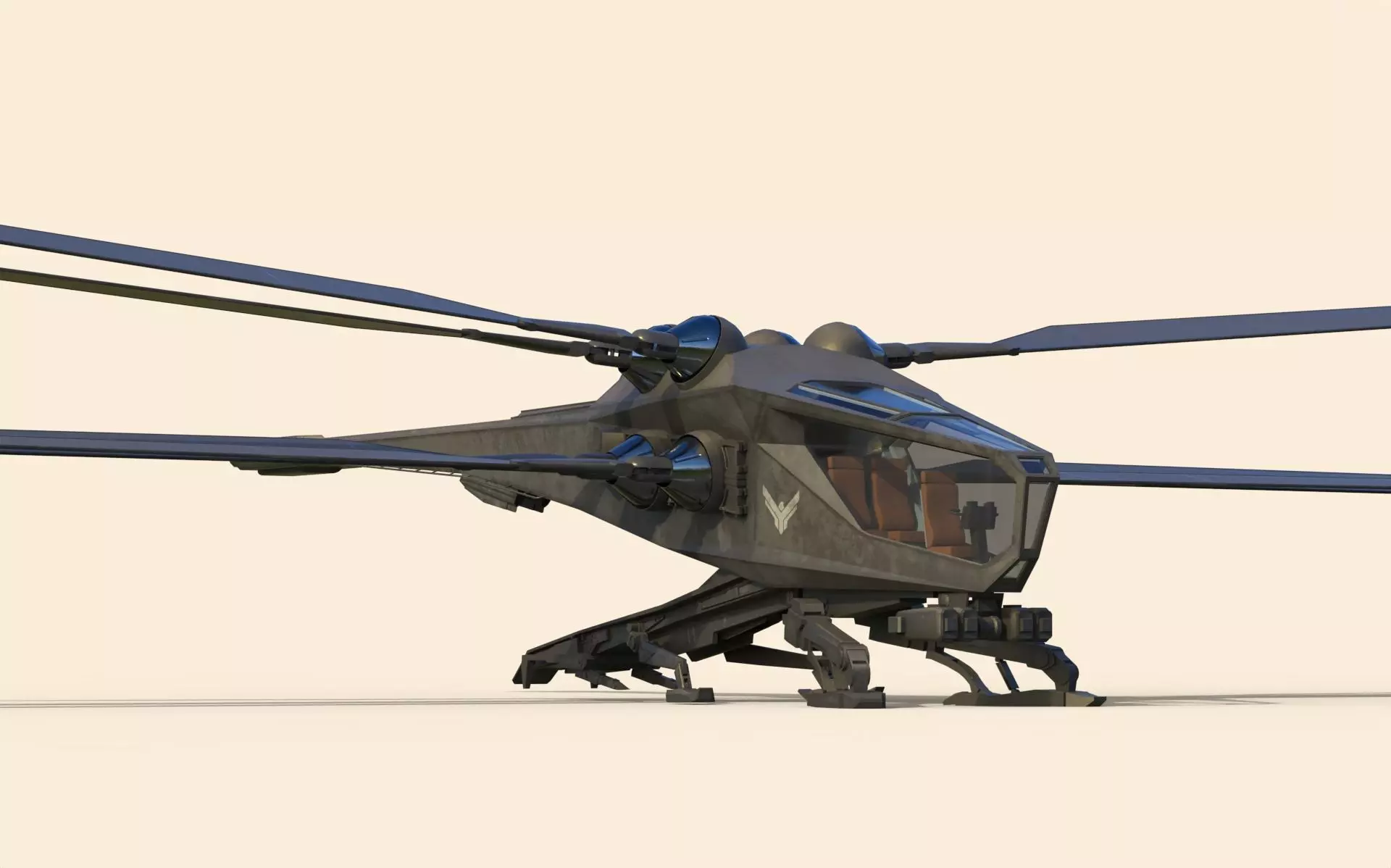 Ornithopter futuristic helicopter with two propellers 3D model_0