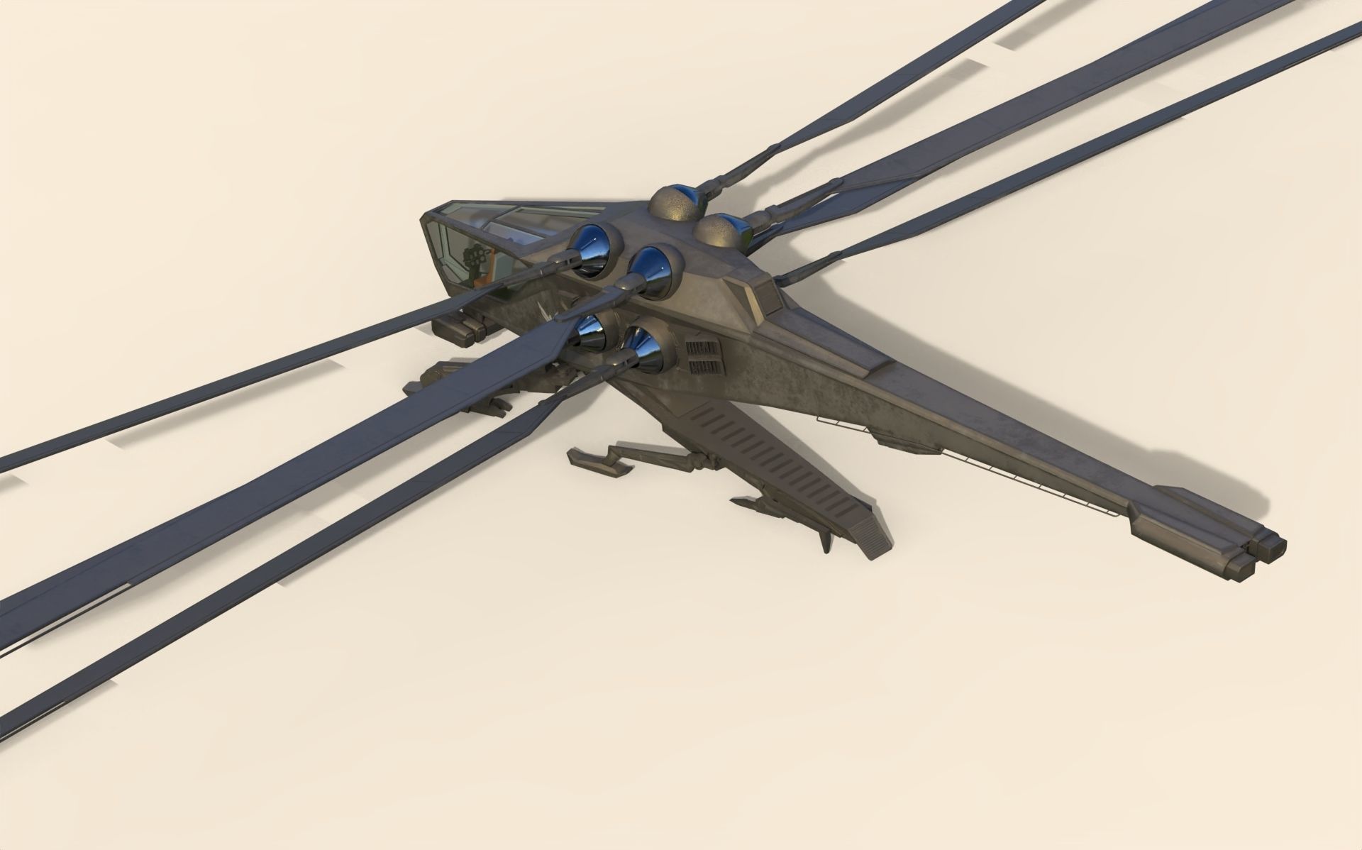 Ornithopter futuristic helicopter with two propellers 3D model_5
