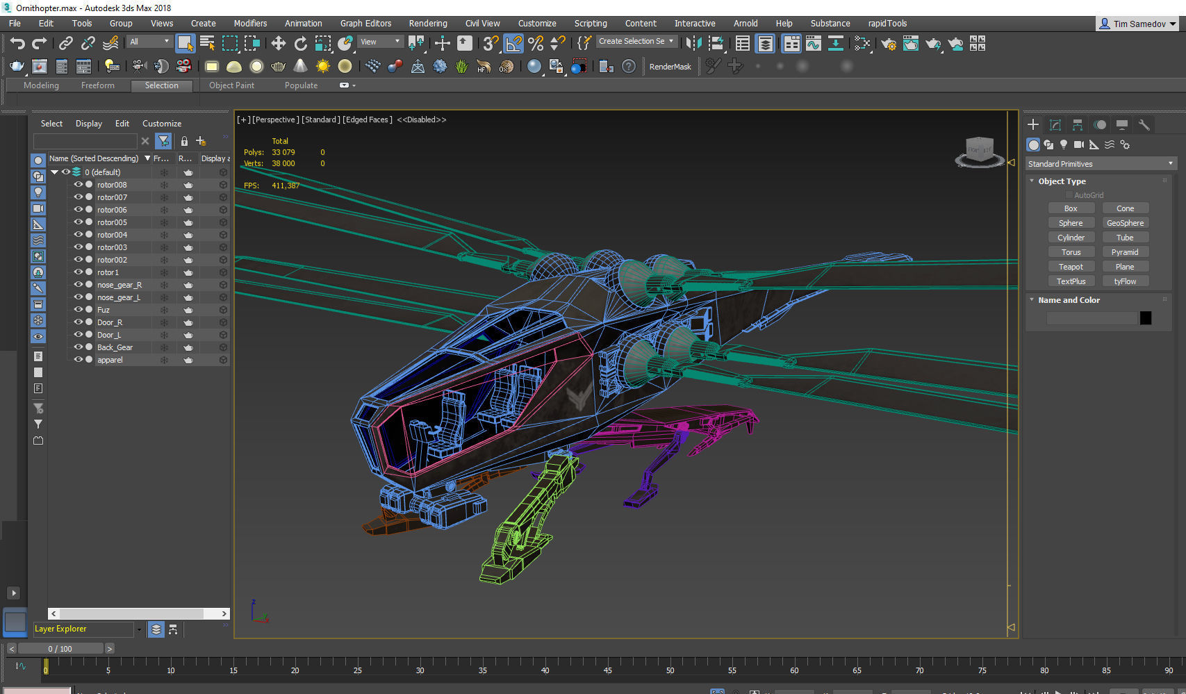 Ornithopter futuristic helicopter with two propellers 3D model_11