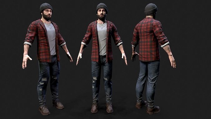 Lumberjack man in plaid shirt and jeans Low-poly 3D model