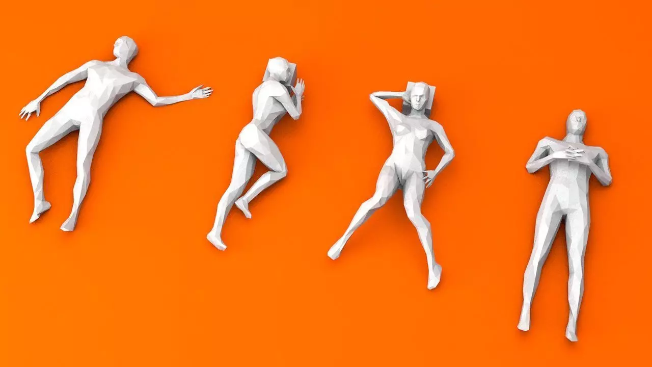 4 Lying People Low-poly 3D model