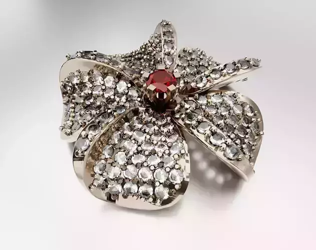 Flower ruby and diamond brooch