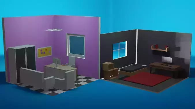 Low Poly Isometric - Room Free low-poly 3D model Low-poly 3D model