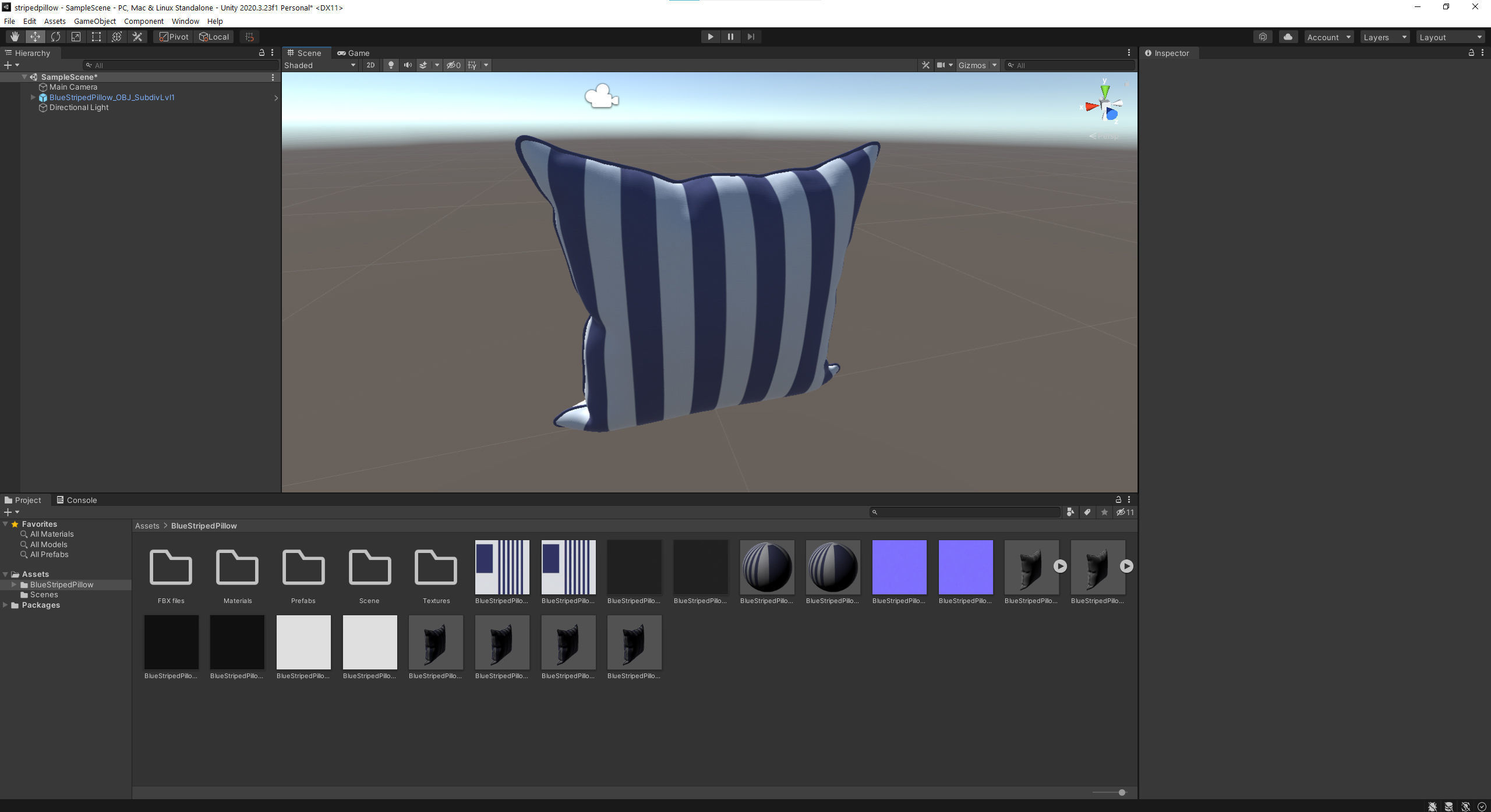 Blue and White Striped Pillow Low-poly 3D model_20