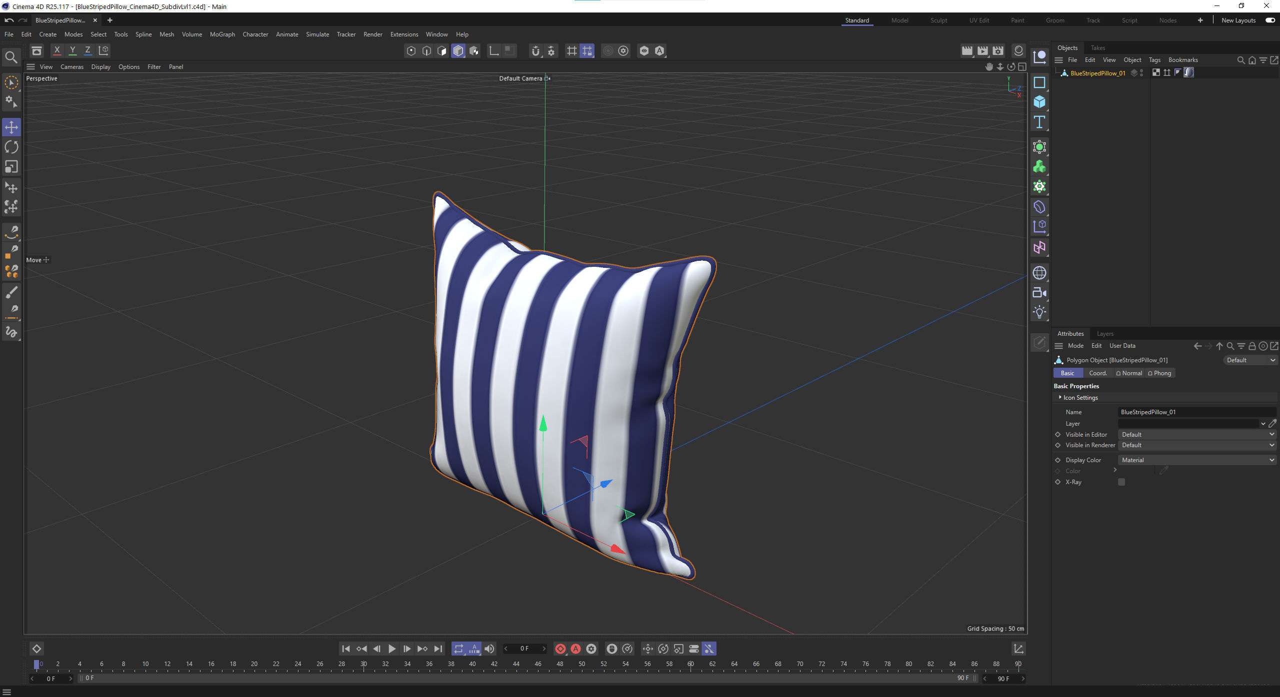 Blue and White Striped Pillow Low-poly 3D model_18