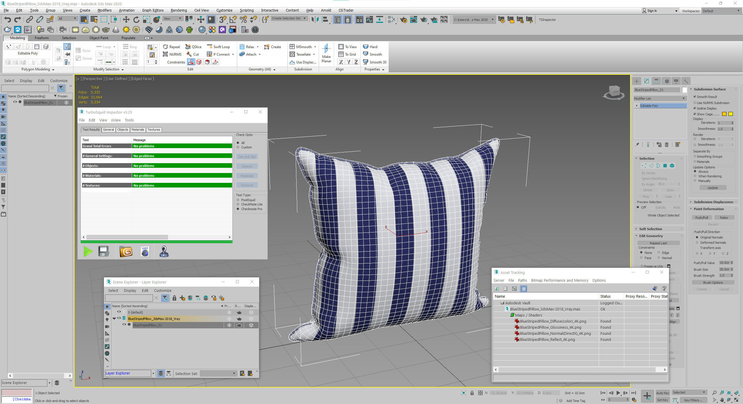 Blue and White Striped Pillow Low-poly 3D model_16
