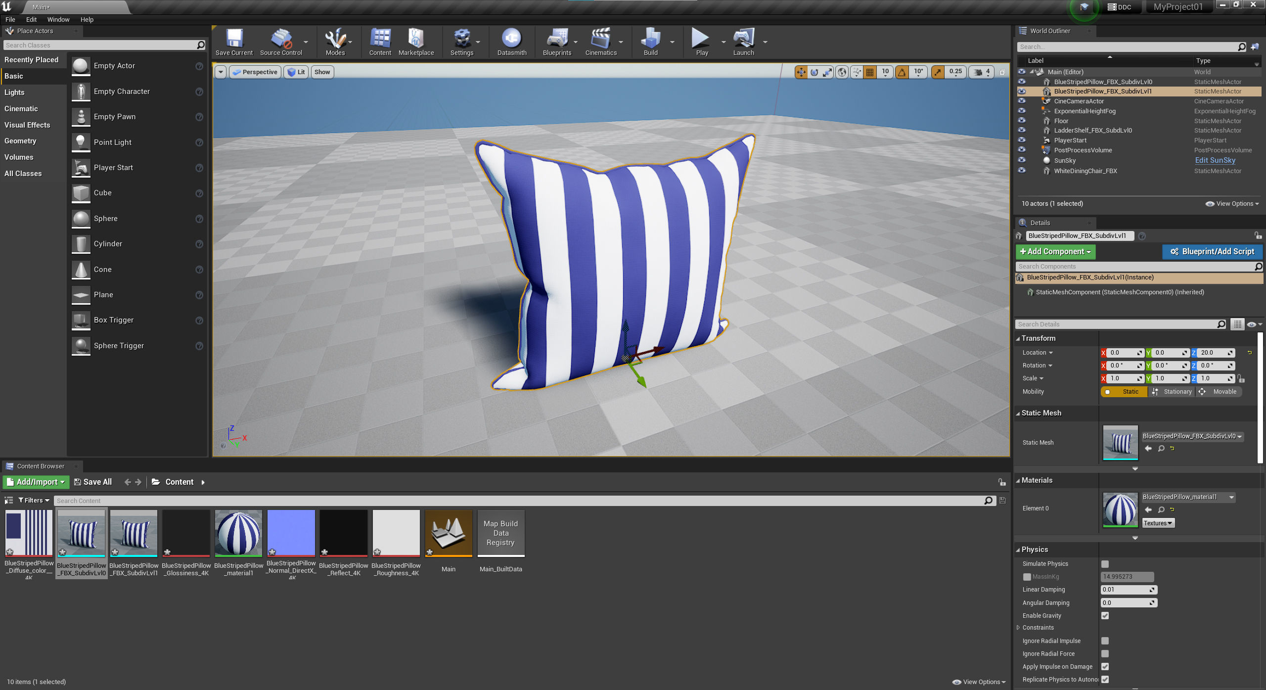Blue and White Striped Pillow Low-poly 3D model_21