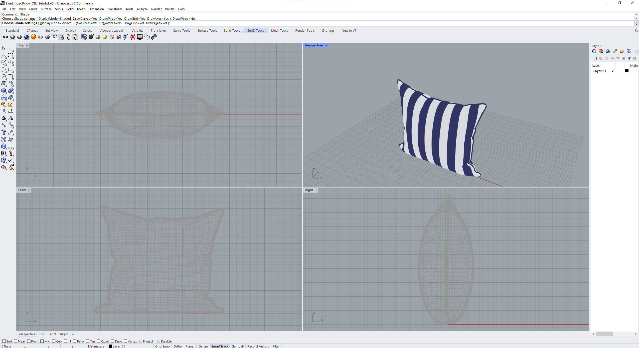 Blue and White Striped Pillow Low-poly 3D model_19