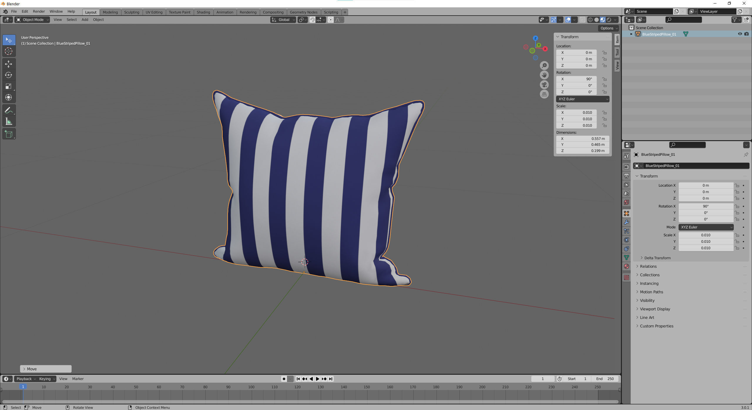 Blue and White Striped Pillow Low-poly 3D model_17