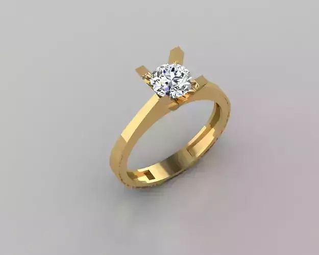 Rings 3D gold engagement ring with solitaire diamond